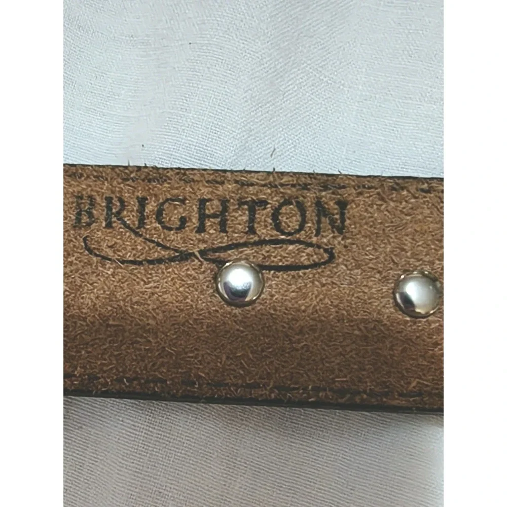 Vtg Brighton ONYX Mens Brown Womens Crocodile Embossed Silver Leather Belt Sz 36